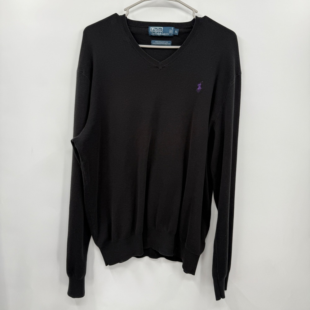 Polo Ralph Lauren Black V-Neck Pima Cotton Sweater XL